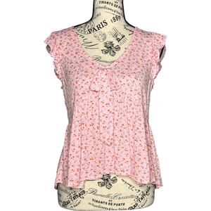 Kingston Grey (XS Juniors) Pretty Pastel Floral Ruffle Sleeve V Neck Peplum Top